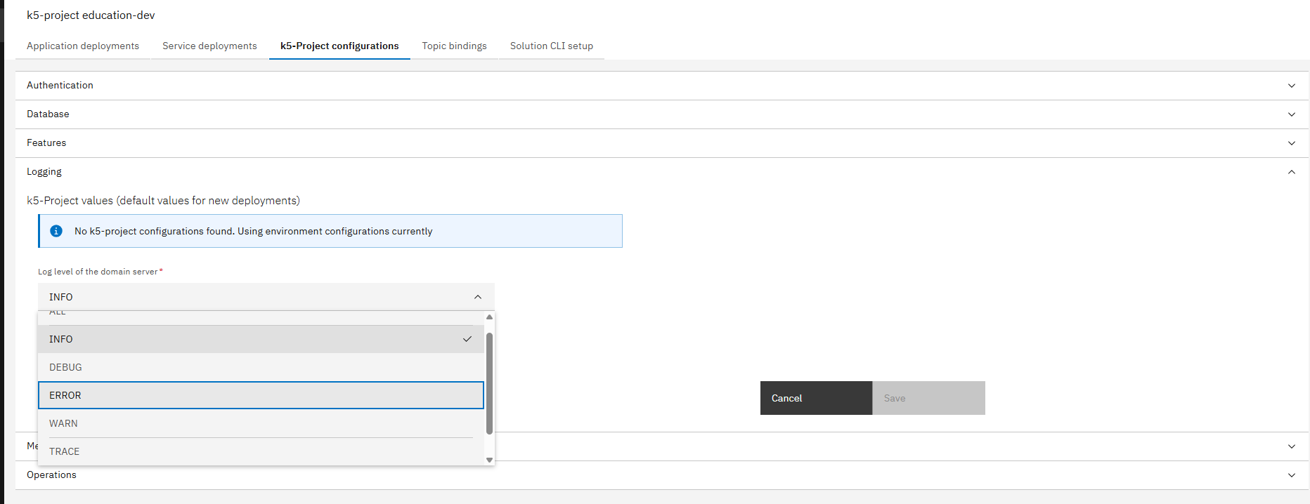 Domain Service Log level