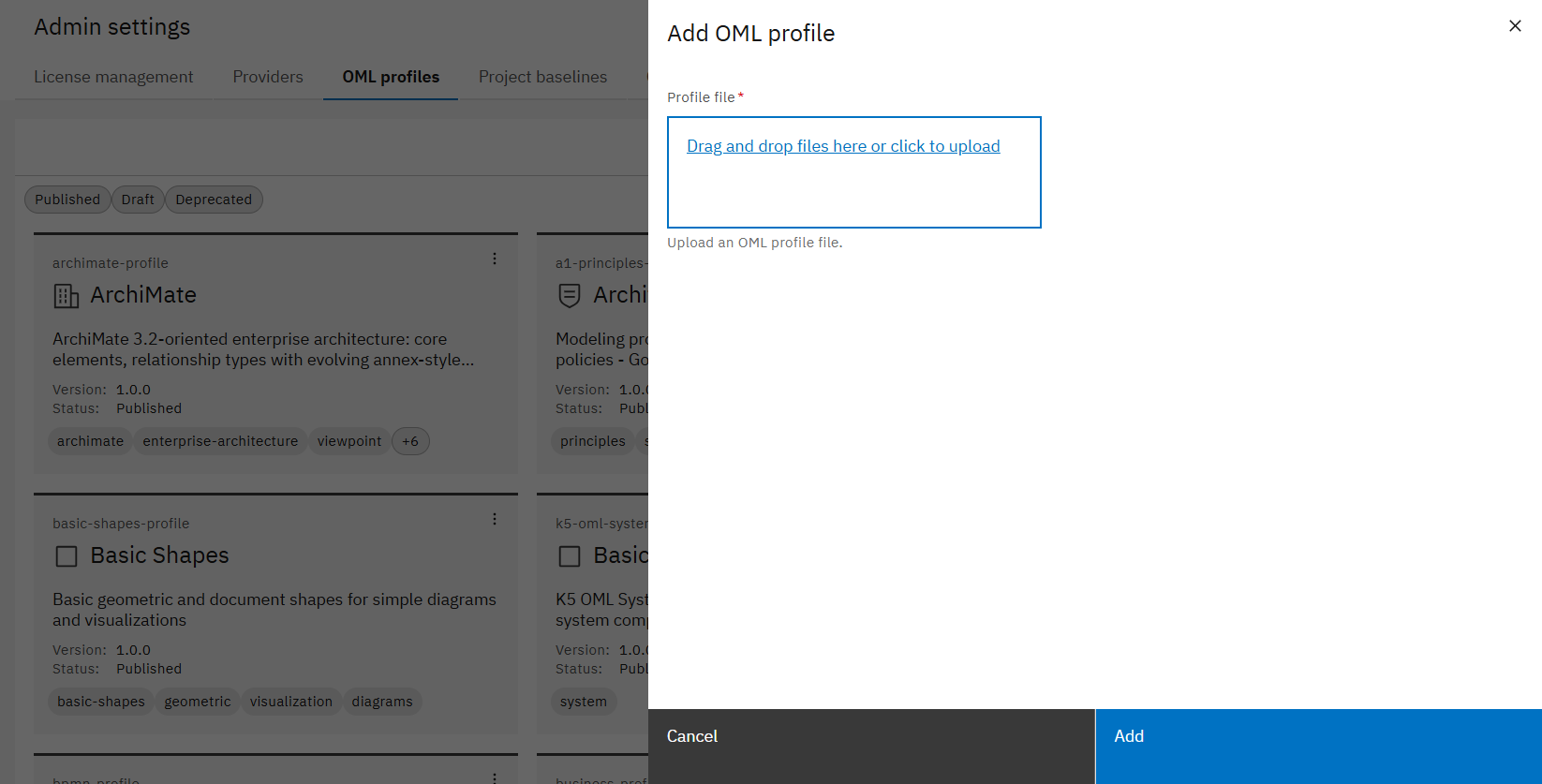 Upload OML Profile to the Workbench 3