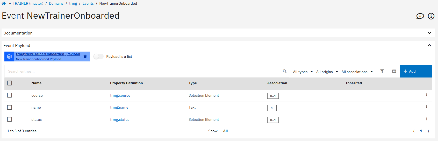 Event 'NewTrainerOnboarded' Screenshot