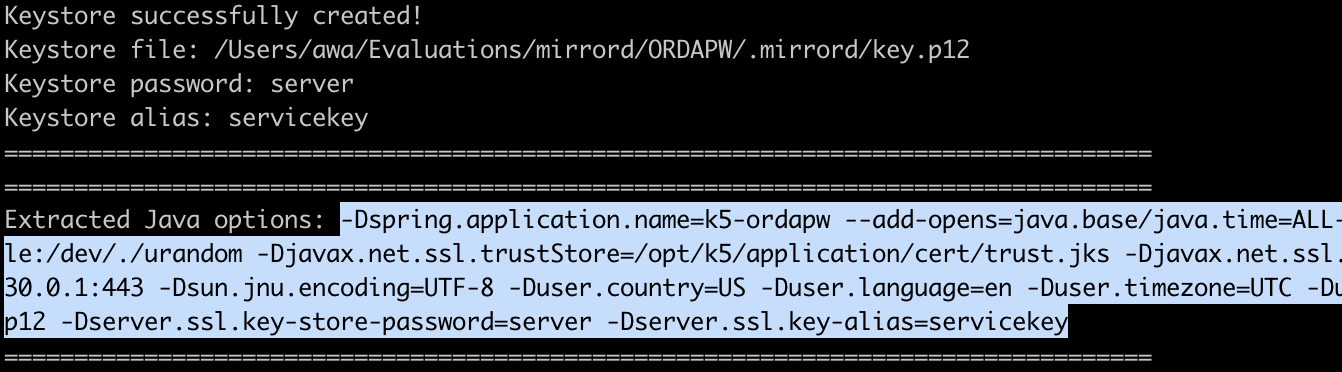 Java Options Console Screenshot