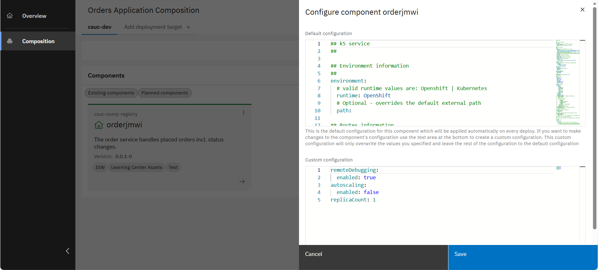 App Composition - service configuration