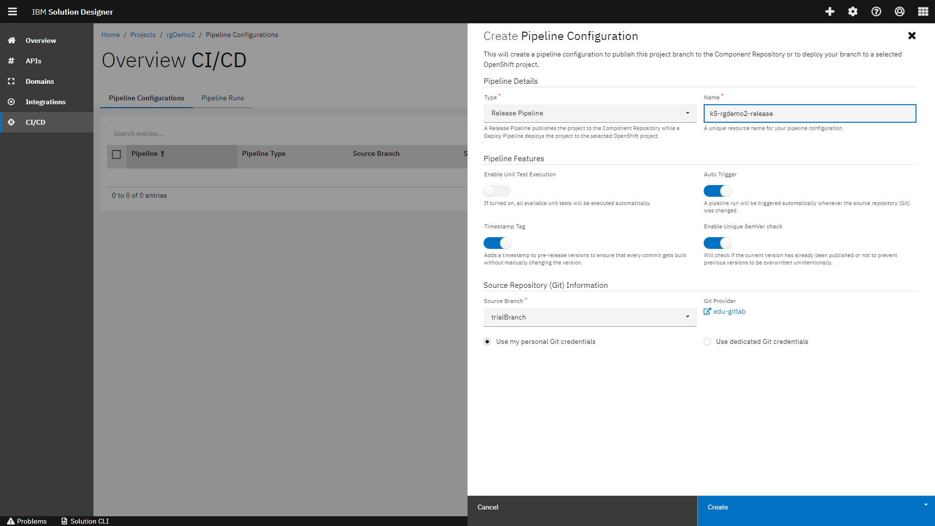 Branche Feature in pipeline configuration