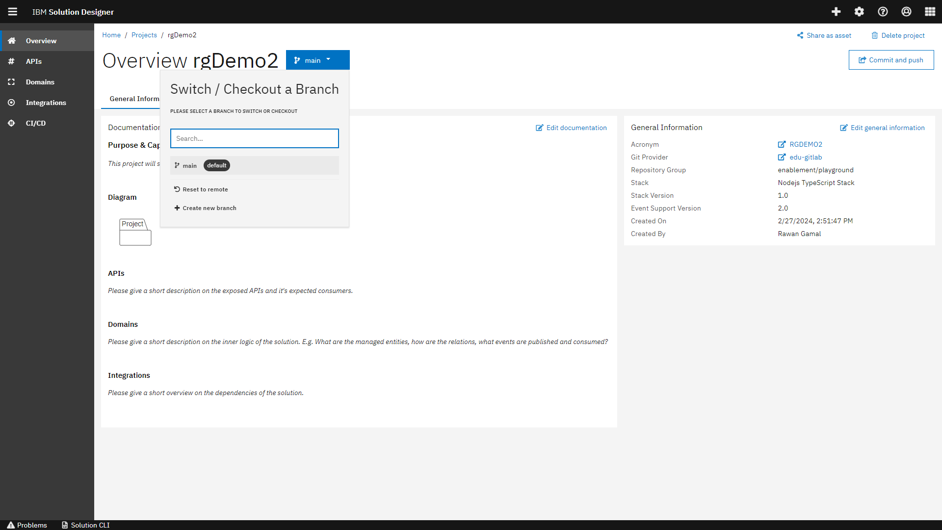 Current branch showing