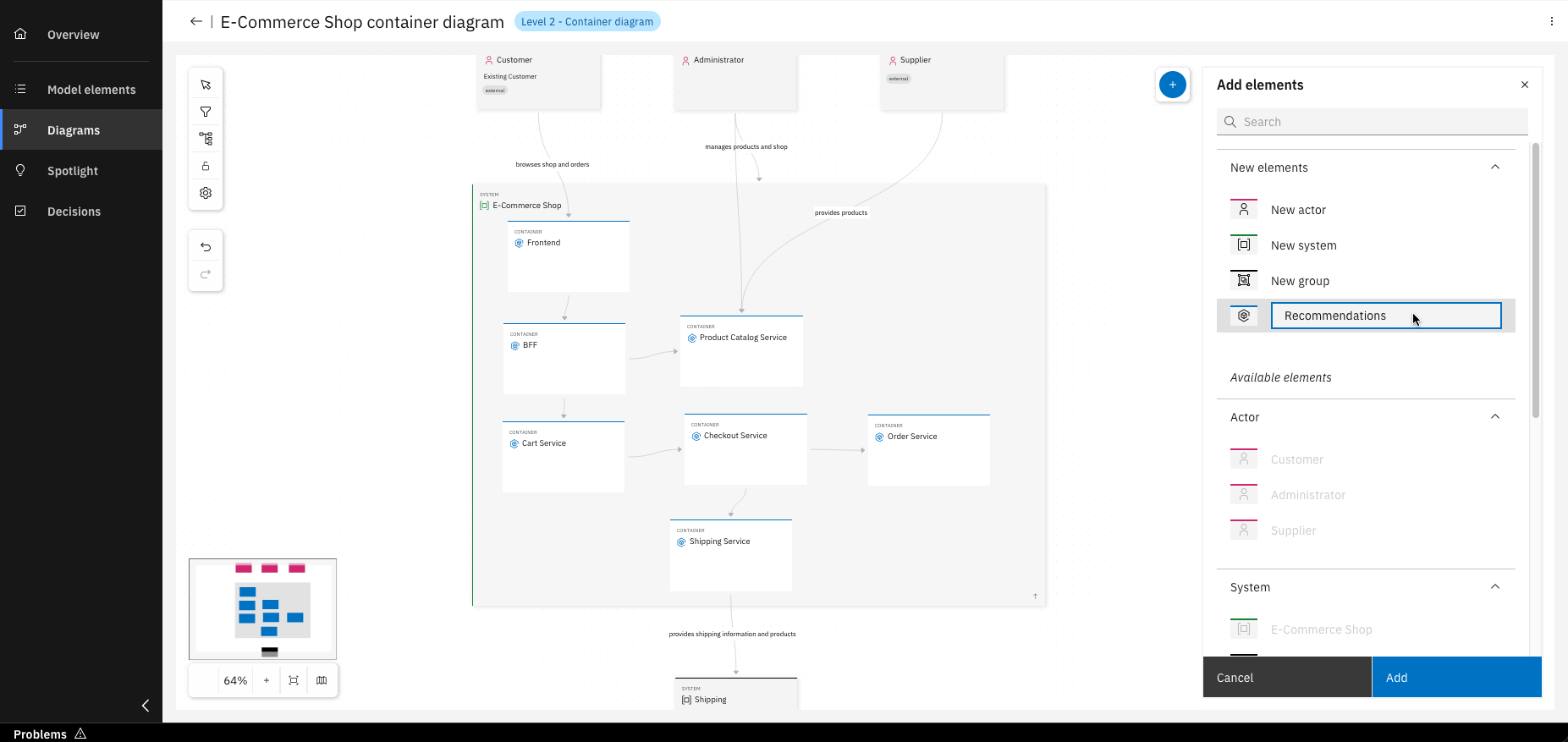 New model element being created directly in the diagram
