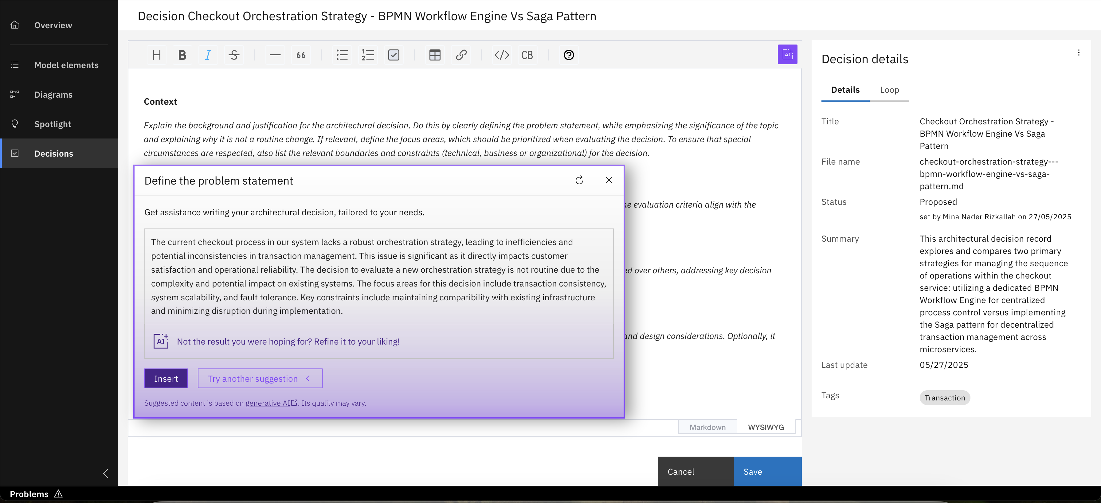 Review, Insert or Refine