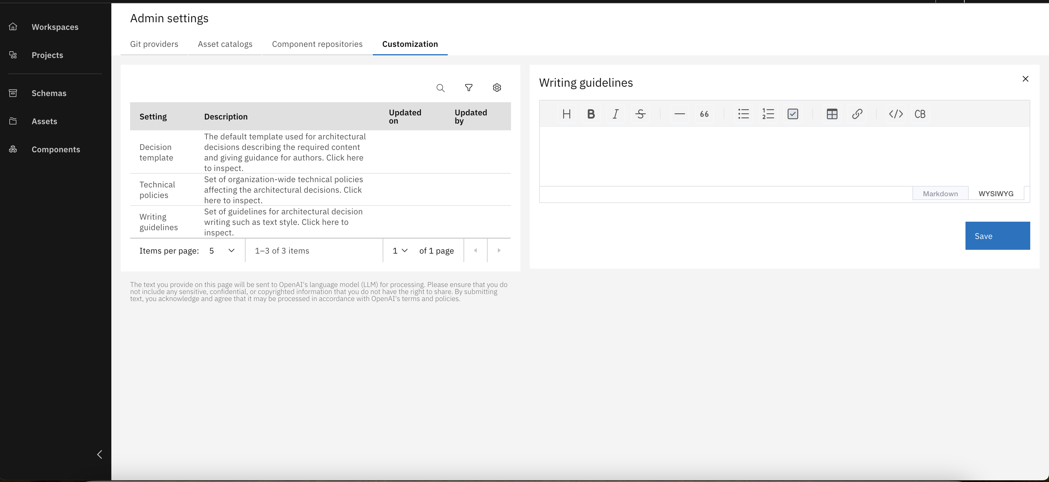 Configure Writing Guidelines