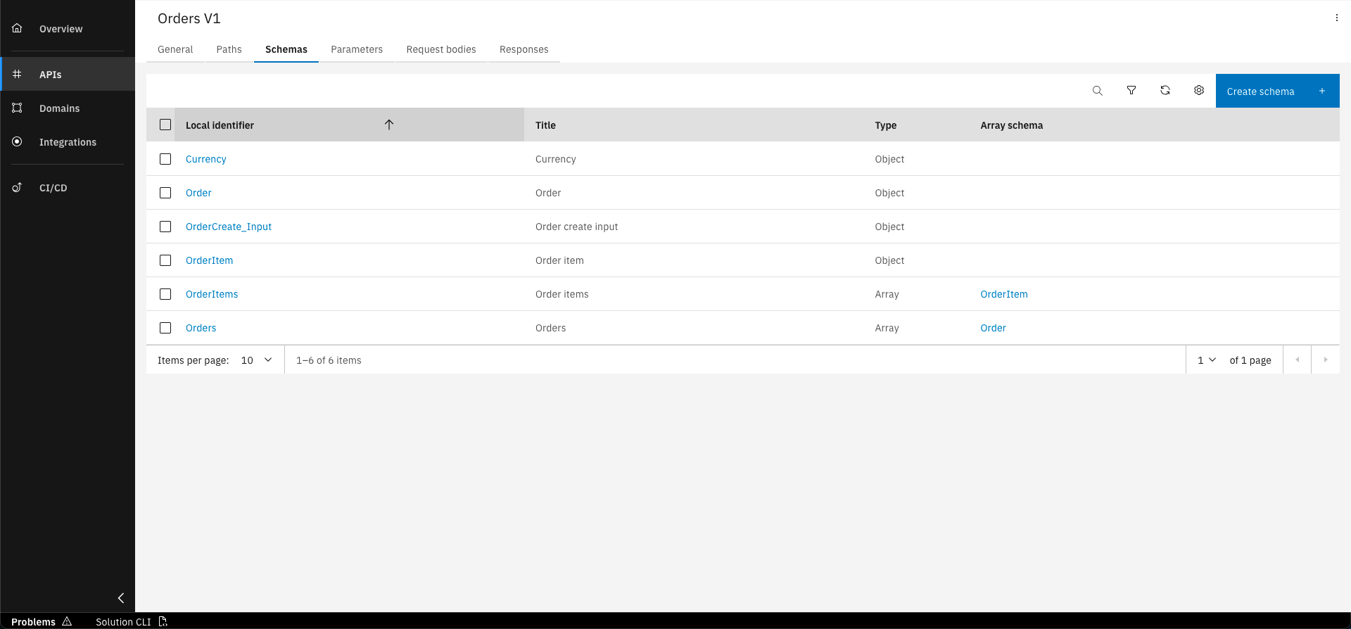 API Schemas Screenshot 1