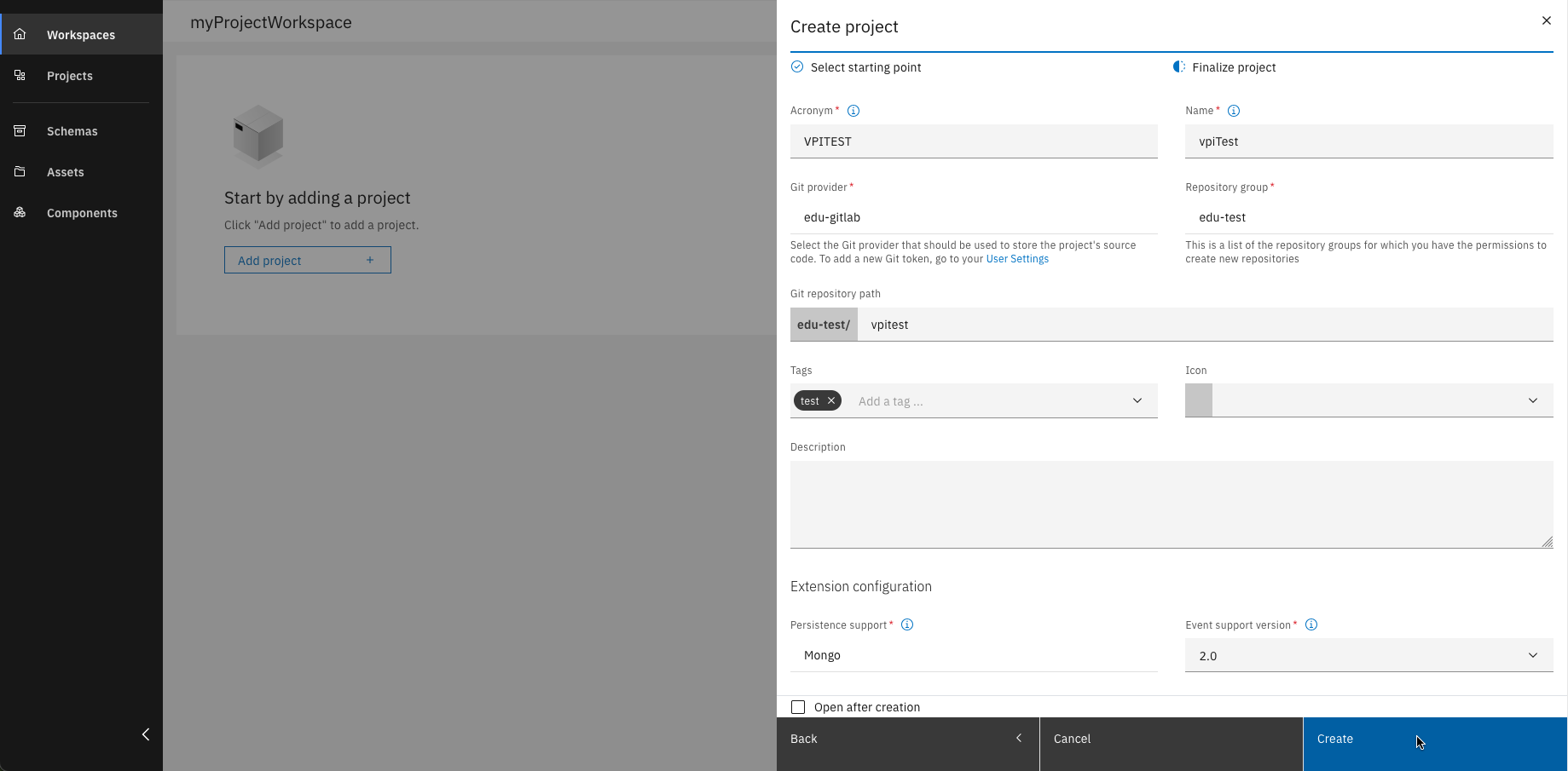 Form for entering project details