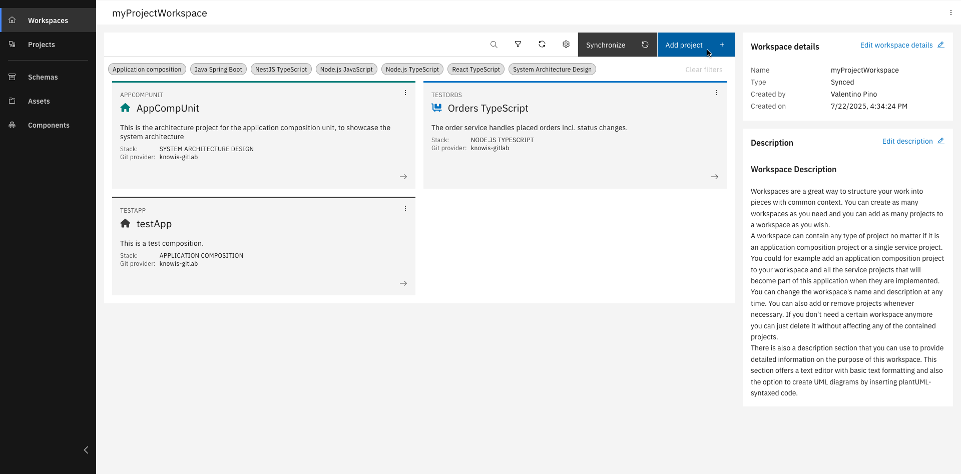 Adding a project to a workspace
