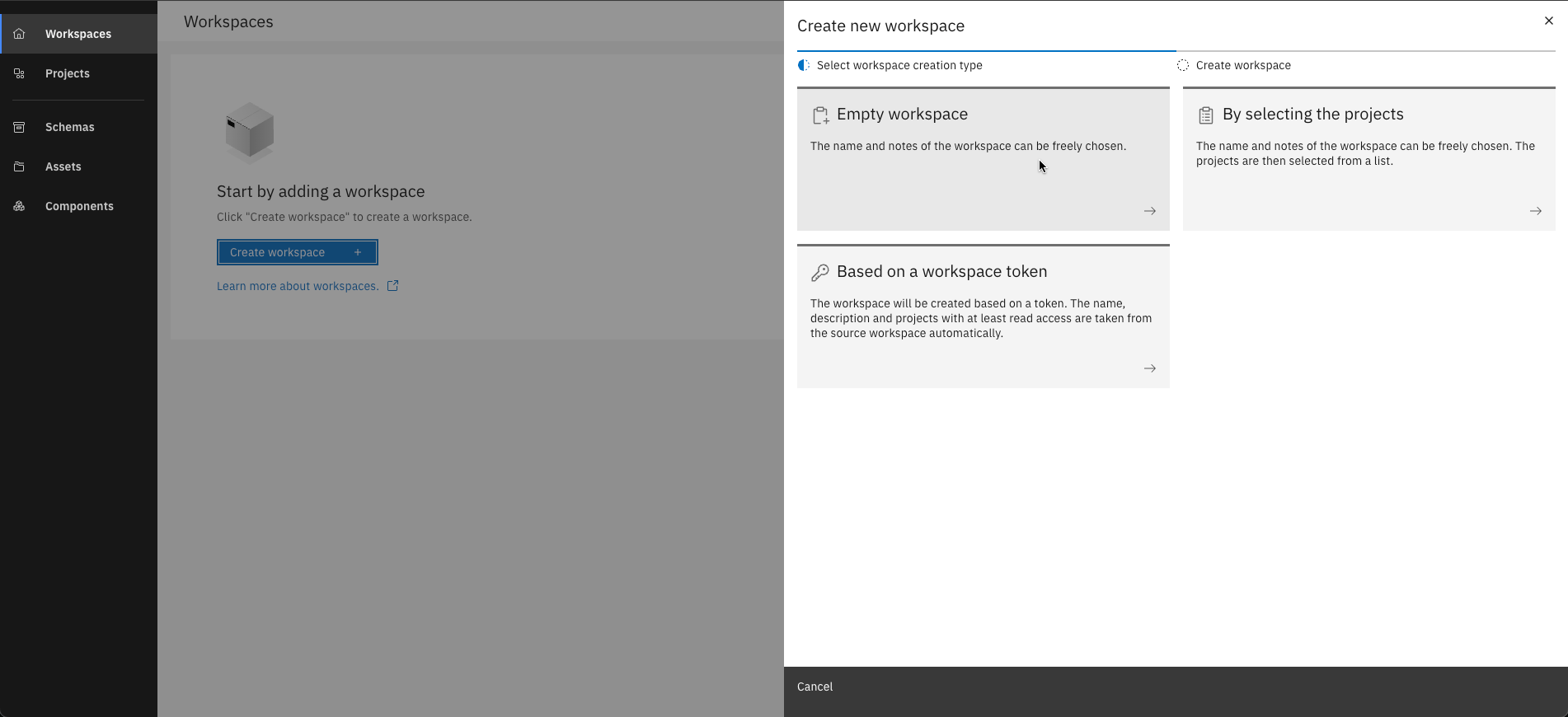 Empty workspace selection