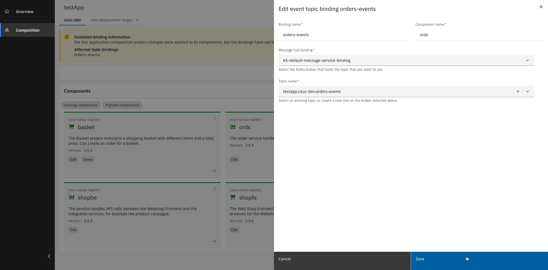 Form for entering the topic name and saving it
