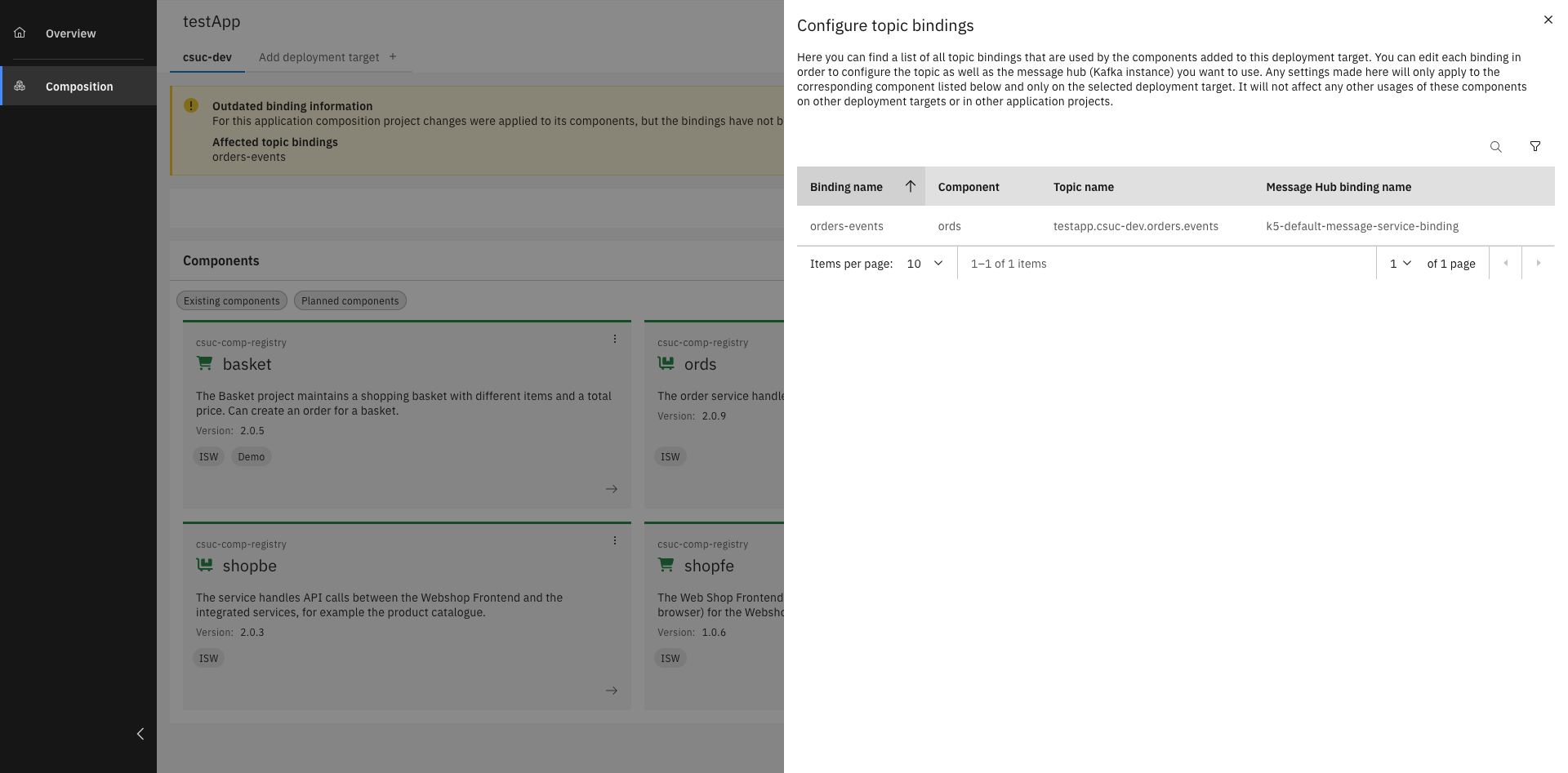 Topic binding now displayed in the topic table