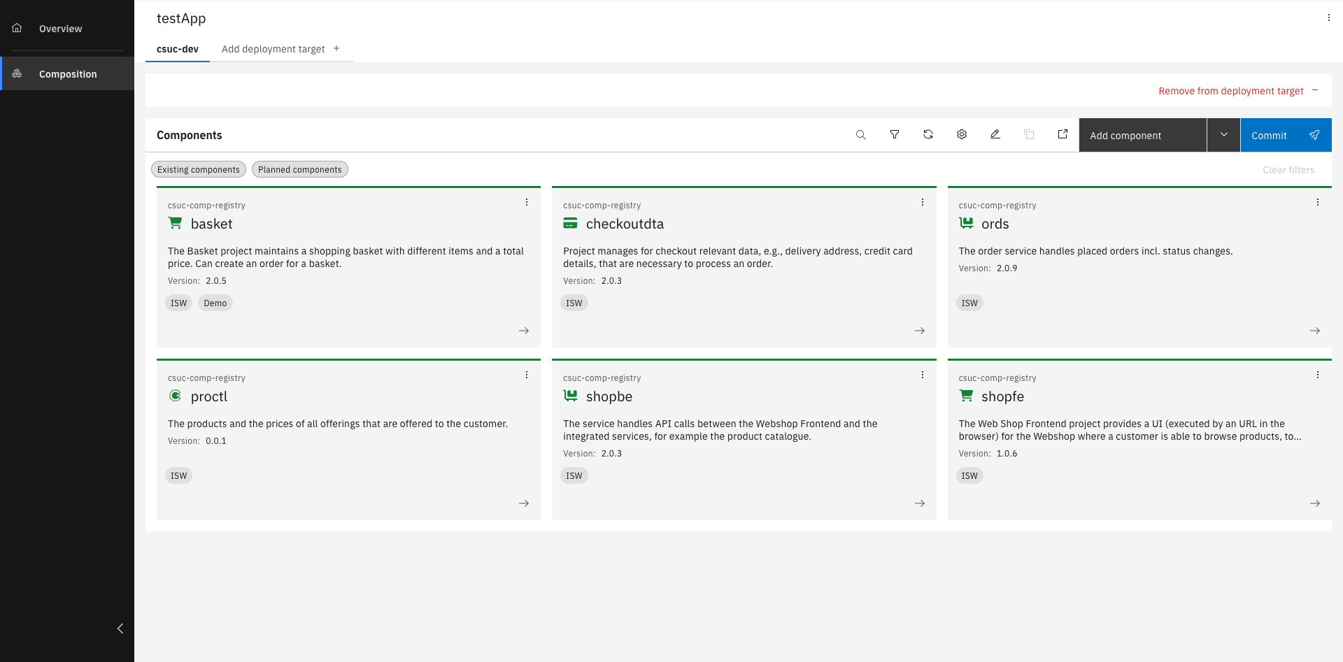 Project view showing all added components in the composition
