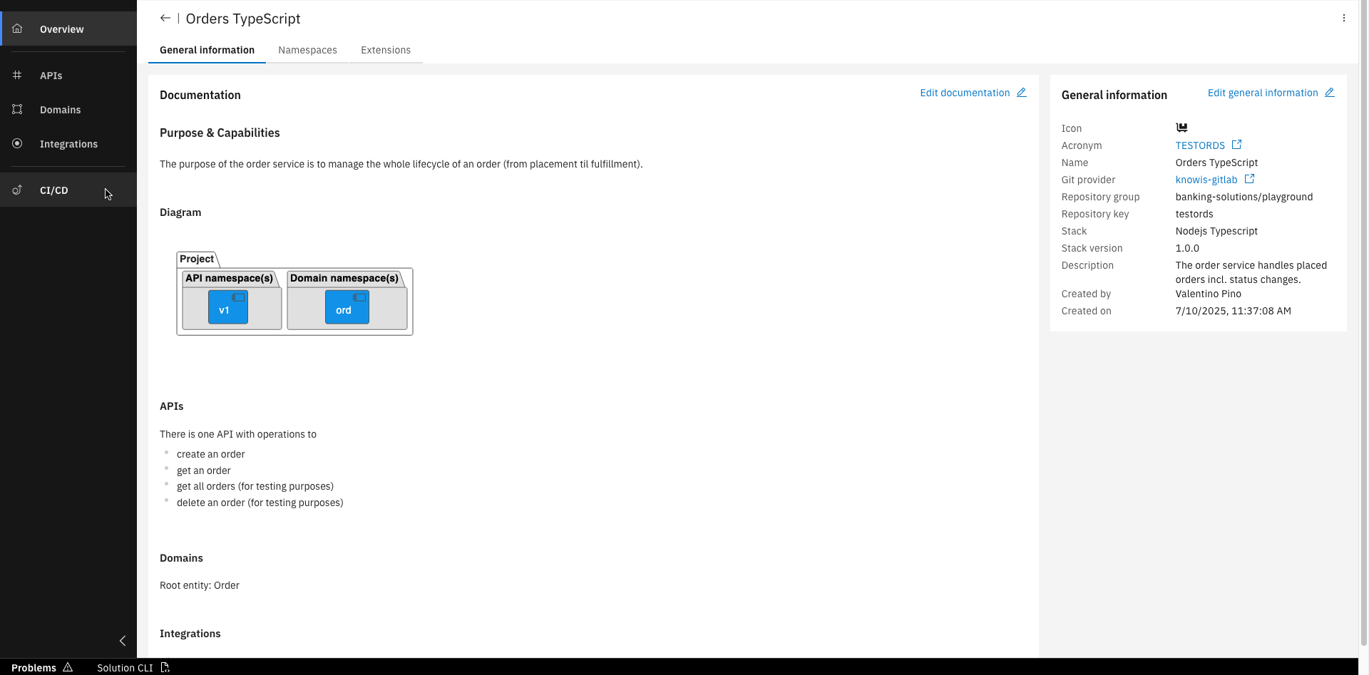 Project view showing the "CI/CD" section in the sidebar