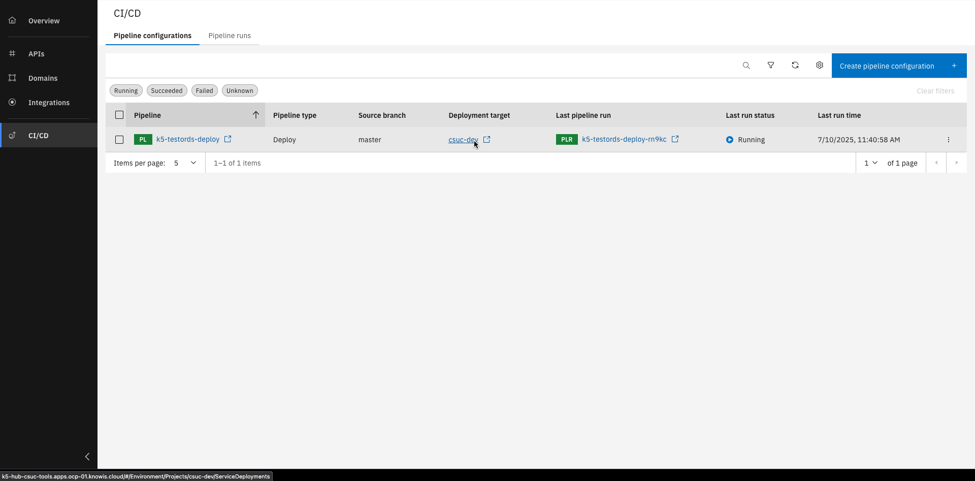 Click on the deployment target