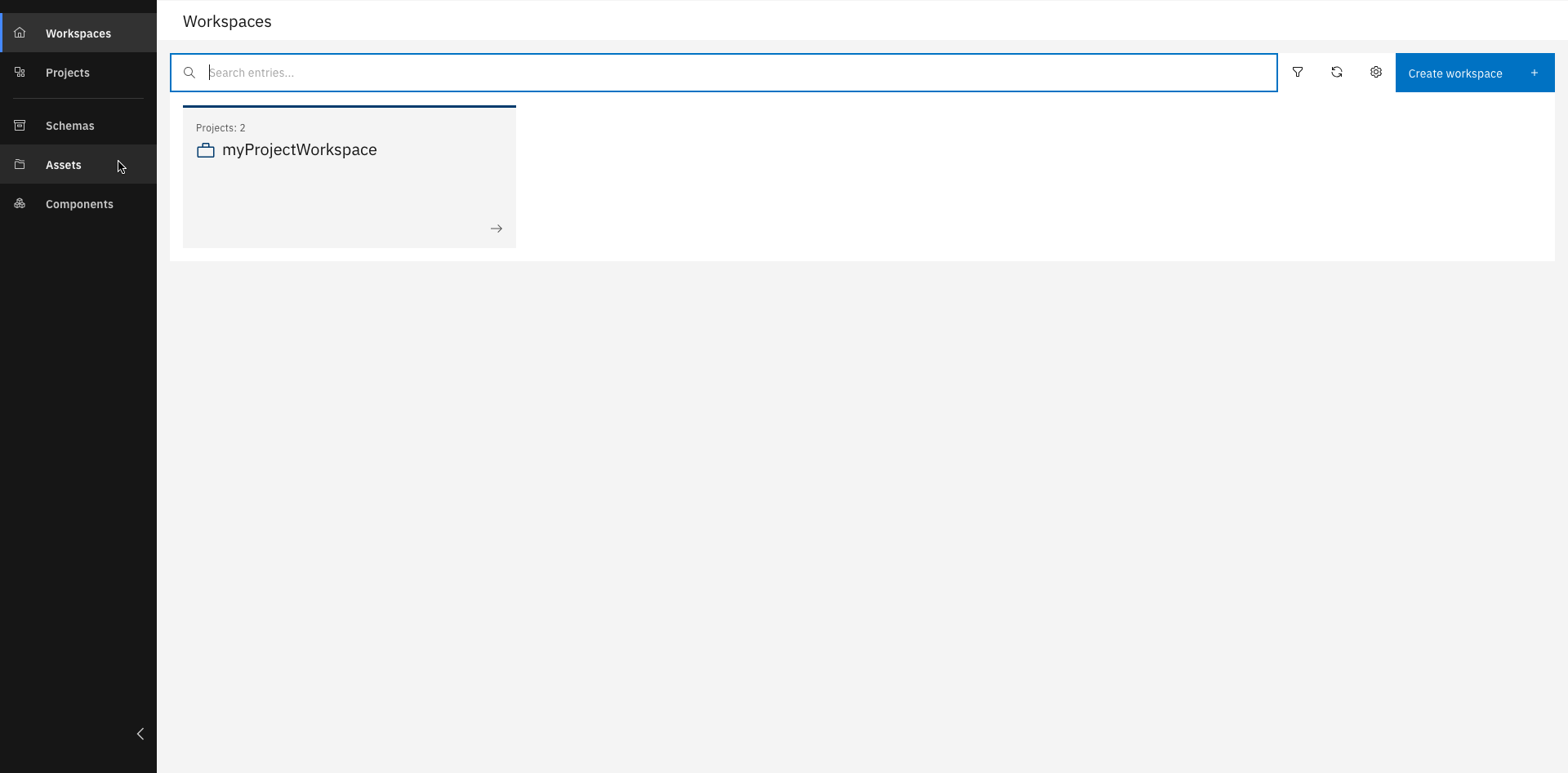 Home view showing the "Asset" section in the sidebar