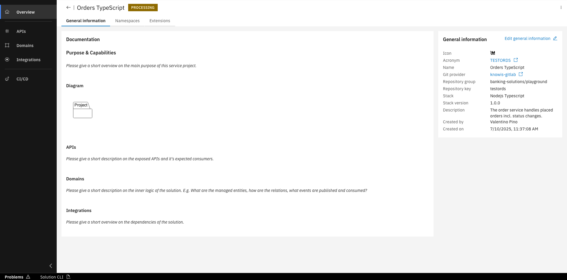 Project view after creation