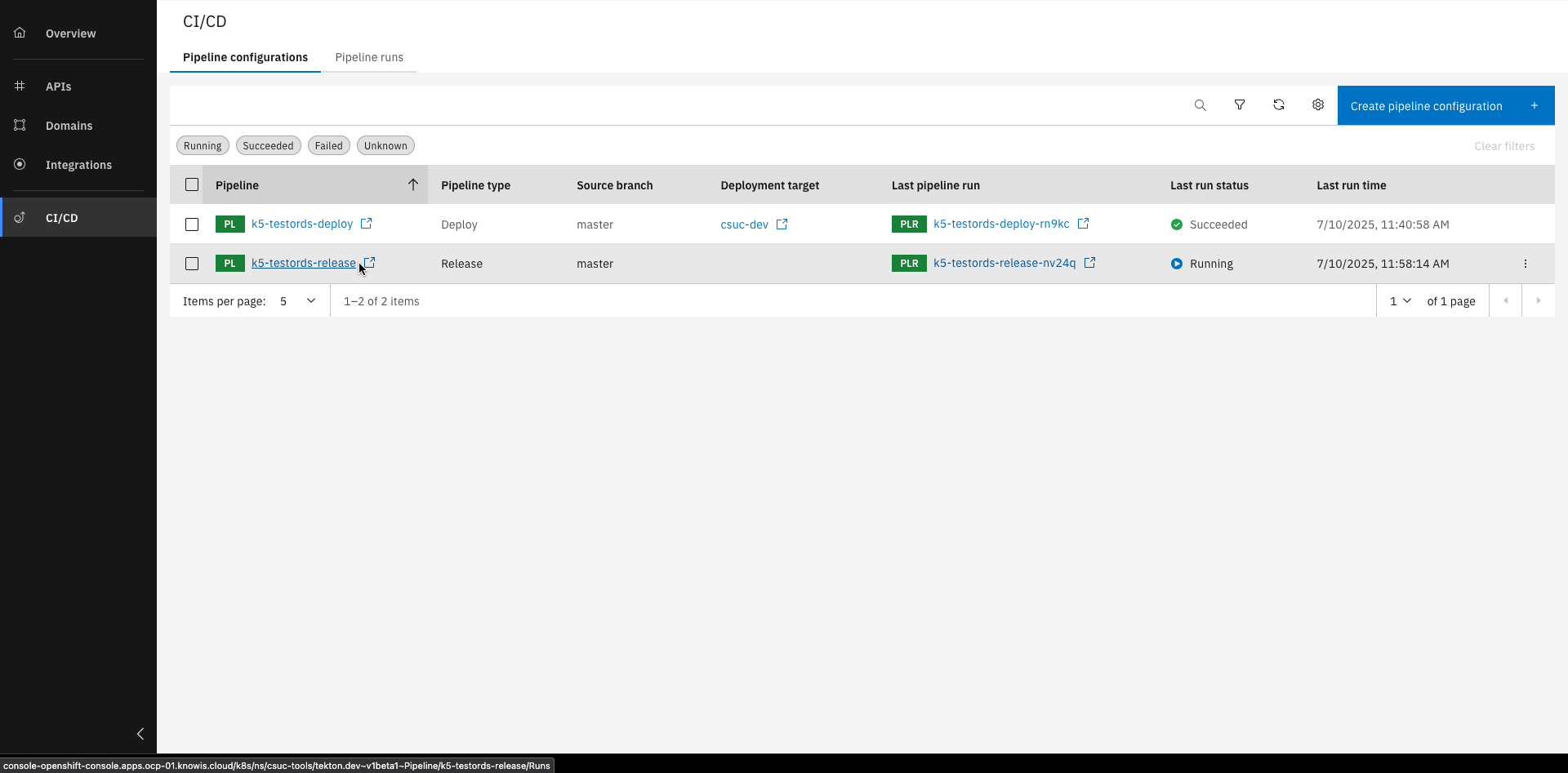 Click on the pipeline name