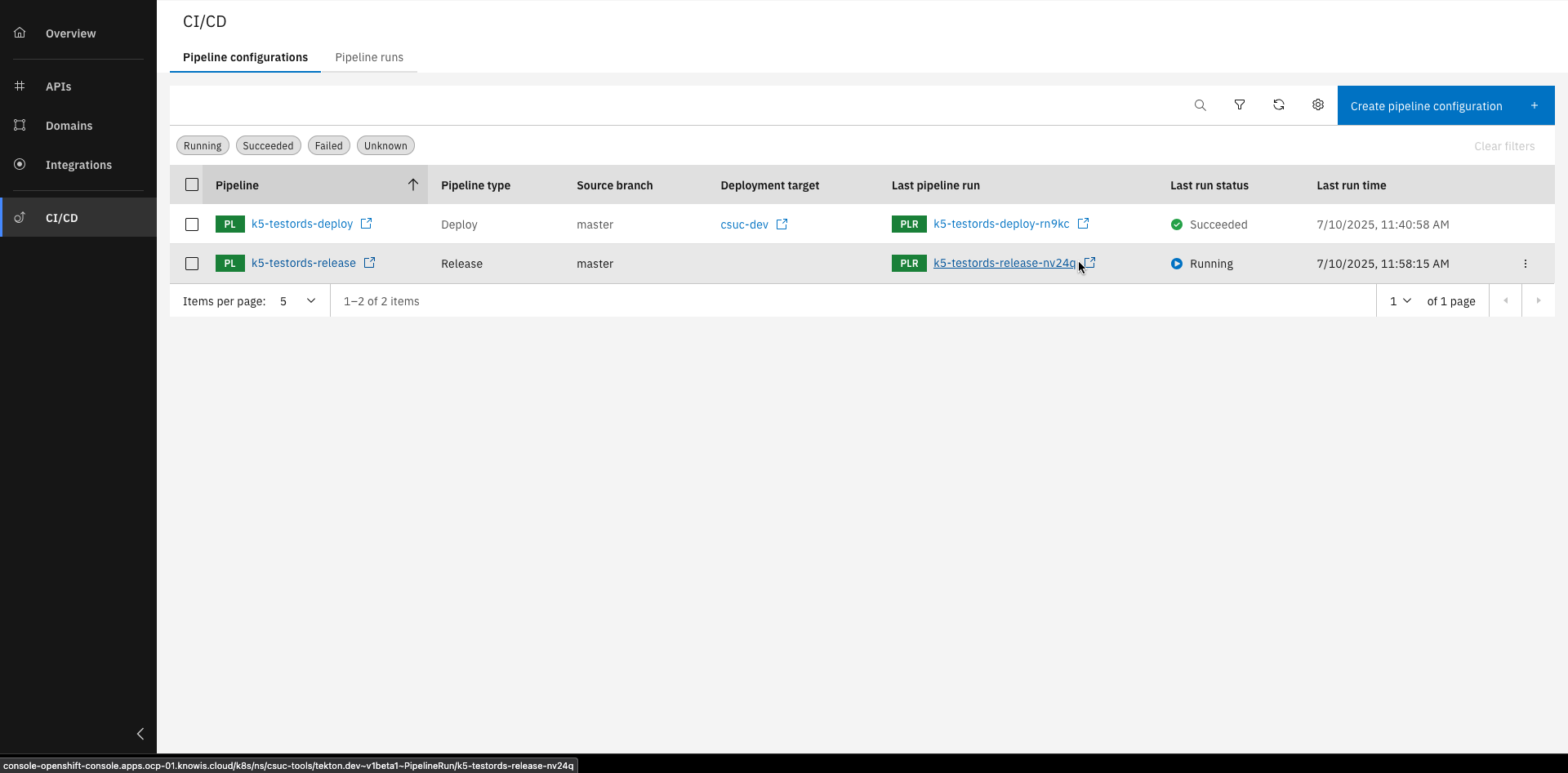 Click on the last pipeline run