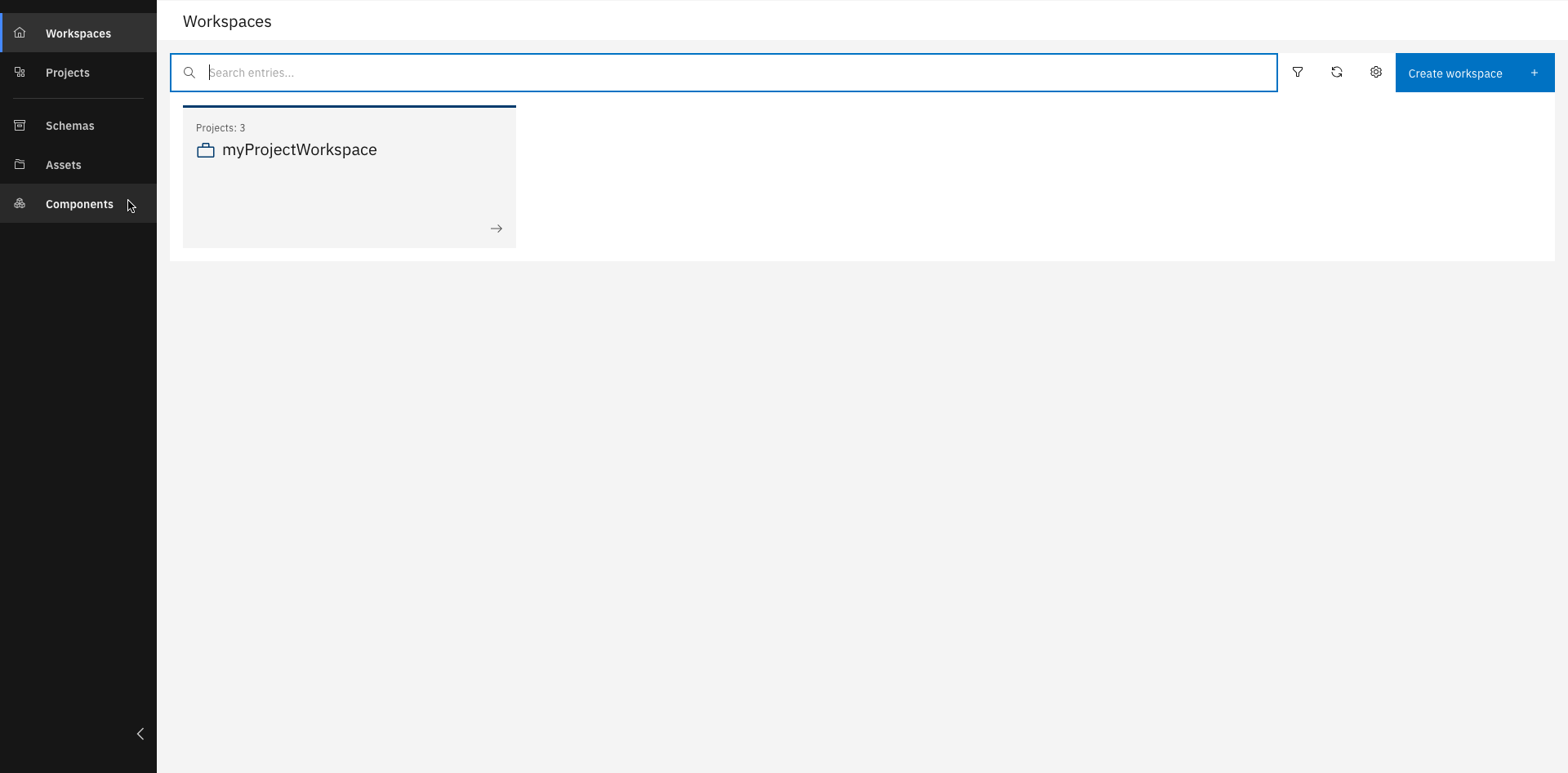 Main page view showing the "Component" section in the sidebar