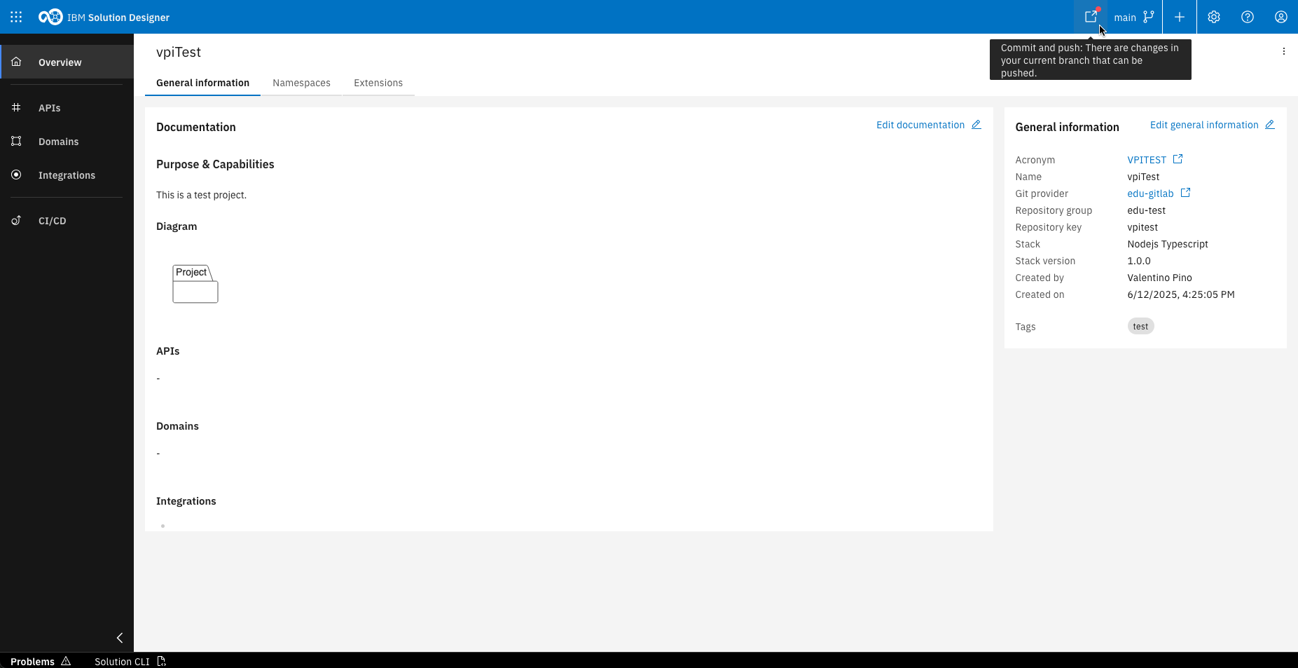 Commit and push icon with red indicator in the header